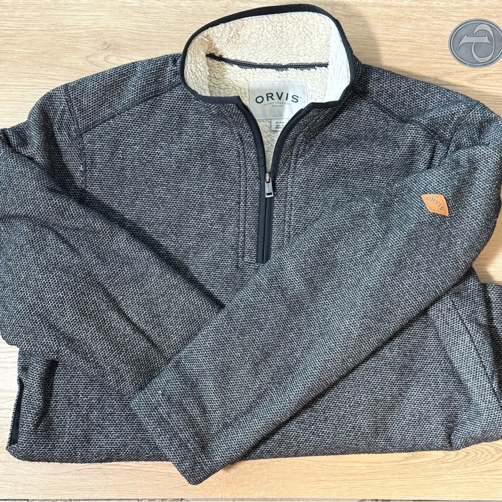 Orvis Men's Dark Gray Sherpa lined 1/4 Zip-Up Sweater Size XL